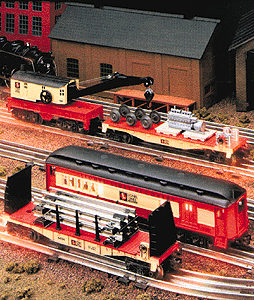 Train Wreck Recovery 4-Car Set -- Working Crane, Lighted Combine, Flat w/Track Load, Flat w/Generator