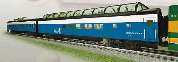K-Line by Lionel 21" Budd Streamlined Aluminum Passenger Car 2-Pack - 3-Rai -- Great Northern (Big Sky Blue) Vista Dome #1323 & Great Dome Mountain View