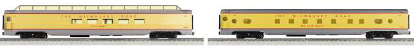 K-Line by Lionel 21" Budd Streamlined Aluminum Passenger Car 2-Pack - 3-Rai -- Milwaukee Road (yellow, gray) #59 Super Dome & Parlor Red River Valley