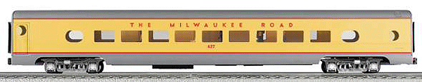 K-Line by Lionel 21" Budd Streamlined Aluminum Coach - Ready to Run 3-Rail -- Milwaukee Road #627 (yellow, gray)