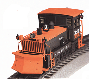 Plymouth Switcher w/Snow Plow - Conventional 3-Rail - K-Line -- New Haven #9604 (black, orange)