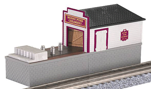 K-Line by Lionel Operating Loading Depot Illuminated w/6 Milk Cans - Kit -- Moose Pond Creamery 12-1/2 x 3-1/2"  31.8 x 8.9cm