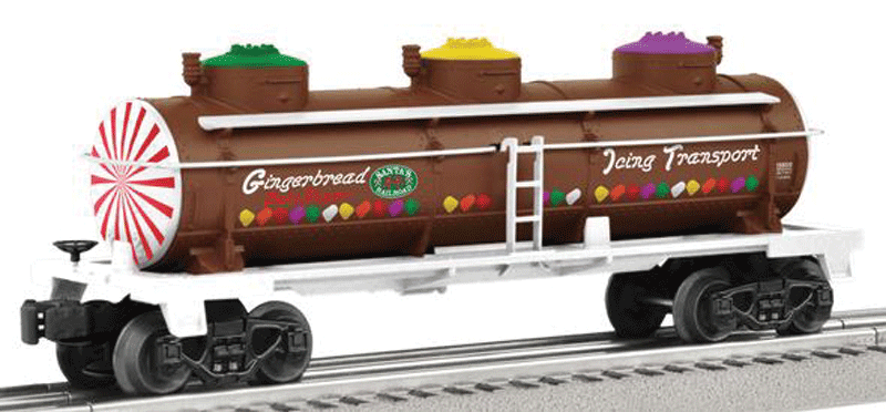 3-Dome Tank Car - 3-Rail - Ready to Run -- Gingerbread Icing #25959 (Christmas, brown, white, red)