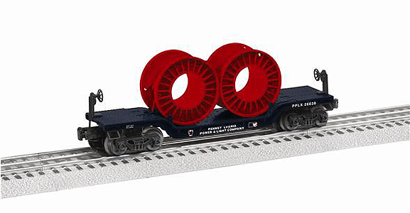 4-Axle Depressed-Center Flatcar w/Reel Load - 3-Rail - Ready to Run -- Pennsylvania Power & Light (black)