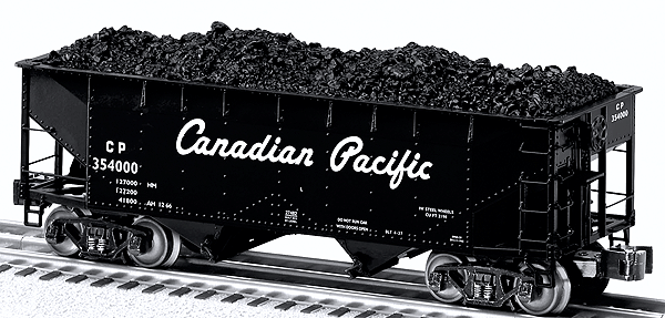 2-Bay Offset Hopper w/Coal Load - 3-Rail - Ready to Run -- Canadian Pacific #354000 (black, Script Lettering)