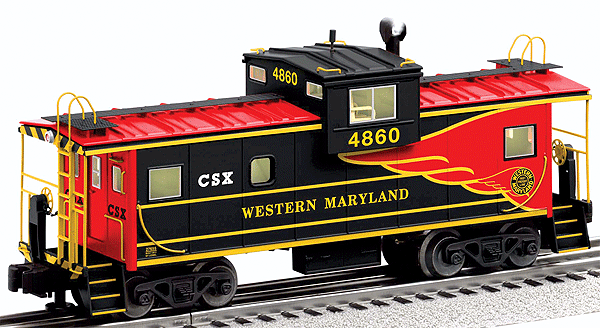 Extended-Vision Caboose w/Lights & Smoke - 3-Rail - Ready to Run -- CSX Transportation #4860 (Western Maryland Fantasy Heritage Scheme; black/red)