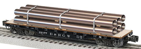 40' Flatcar w/Pipe Load - Ready to Run 3-Rail -- Denver & Rio Grande Western #22177 (black)