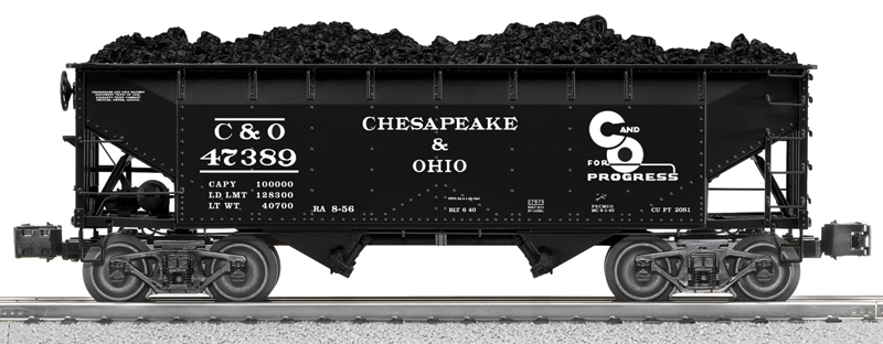 2-Bay Offset Hopper w/Load 3-Pack - 3-Rail - Ready to Run -- Chesapeake & Ohio (black, white; Progress Logo)-1