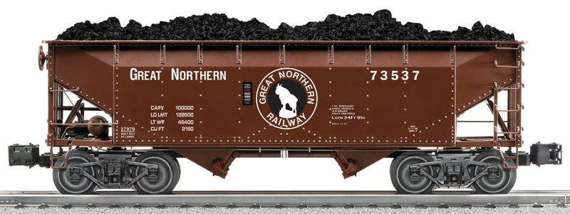 2-Bay Offset Hopper w/Load 3-Pack - 3-Rail - Ready to Run -- Great Northern (Boxcar Red, Rocky Silhouette Logo)-1