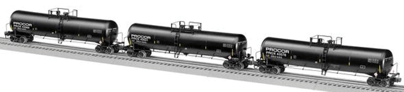 30,000-Gallon Tank Car 3-Pack - Scale 3-Rail - Ready to Run -- Procor PROX (black, white)