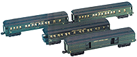 Madison Series Heavyweight Car 4-Pack (Baggage, 2 Coaches, Observation) -- CNJ (green, gold, black roofs)