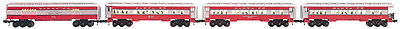 Baby Madison Heavyweight Car 4-Pack (Baggage, 2 Coaches, Observation) -- ATSF (red, silver)