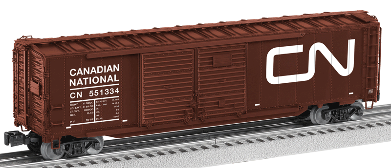 Double-Door Boxcar w/End Door - 3-Rail - Ready to Run -- Canadian National #551334 (Boxcar Red, Noodle Logo)