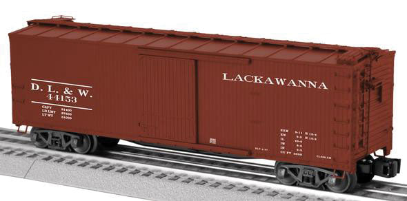 Double-Sheathed Wood Boxcar - 3-Rail - Ready to Run -- Delaware, Lackawanna & Western #44153 (Boxcar Red)