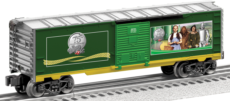 Steel Boxcar - 3-Rail - Ready to Run -- Wizard of Oz 75th Anniversary (green, yellow; Movie Scenes)-1