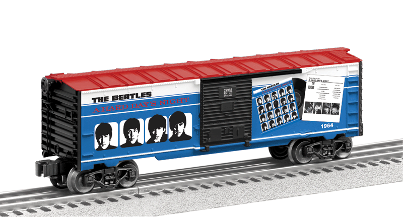 Steel Boxcar - 3-Rail - Ready to Run -- Beatles Hard Day's Night #1964 (red, white, blue, Album Cover Graphics)