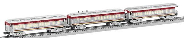 Heavyweight Baby Madison Lighted Passenger Car 3-Pack - Ready to Run 3-Rail -- Combine, Coach & Observation Santa Fe (silver, red)