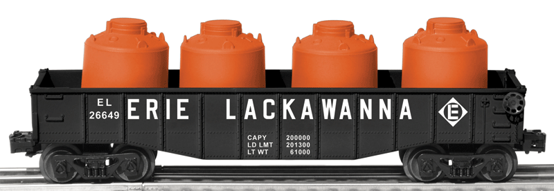 M&StL Freight Set Add-On - 3-Rail - Ready to Run -- Minneapolis & St. Louis Flatcar w/Pipe Load, Erie Lackawanna Gondola w/Canis-1