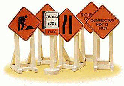 Construction Zone Signs -- 2-1/4"  5.7cm Tall pkg(6)