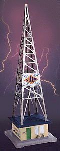 WLLC Radio Station & Tower w/Working AM/FM Radio -- 6 x 6 x 19" 15 x 15 x 47.5cm
