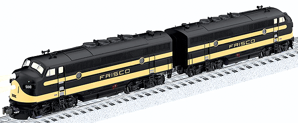 Diesel Scale EMD F3 A-A Set w/RailSounds & Smoke - 3-Rail - Legacy Control -- St. Louis - San Francisco #5010 (Powered), 5015 (UnPowered) (black, yellow)