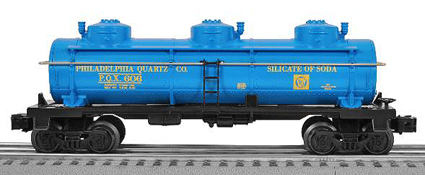 3-Dome Tank Car - Ready to Run - 3-Rail -- Philadelphia Quartz #606 (blue)