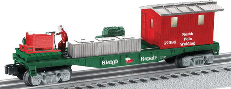 Sleigh Repair Welding Car - 3-Rail - Ready to Run -- North Pole Welding #37095 (Christmas, green, red, white)