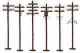 Scale Telephone/Utility Poles w/Lights - Kit -- pkg(6) (2 w/Transformer Details, 1 w/Working Lights) 7-1/2"  19.1cm Tall-1