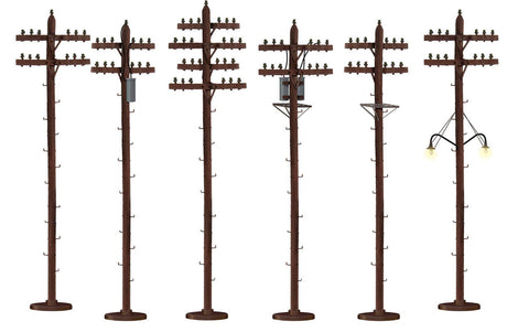 Scale Telephone/Utility Poles w/Lights - Kit -- pkg(6) (2 w/Transformer Details, 1 w/Working Lights) 7-1/2"  19.1cm Tall-4