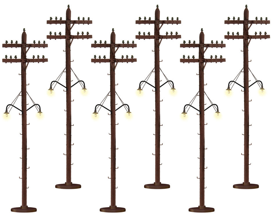 Scale Telephone/Utility Poles w/Lights - Kit -- Kit - 7-1/2"  19.1cm Tall pkg(6)-2