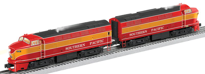 Baldwin RF16 Sharknose A-A Set - Scale 3-Rail w/Legacy Sound, Control & Smok -- Southern Pacific #6056, 6058 (Daylight, red, orange, black)
