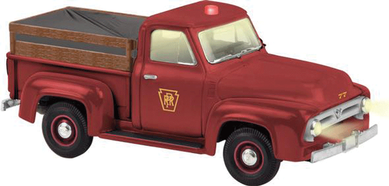 1955 MOW Pickup Truck w/Railroad Wheels - 3-Rail w/Command Control -- Pennsylvania Railroad #77 (Tuscan)