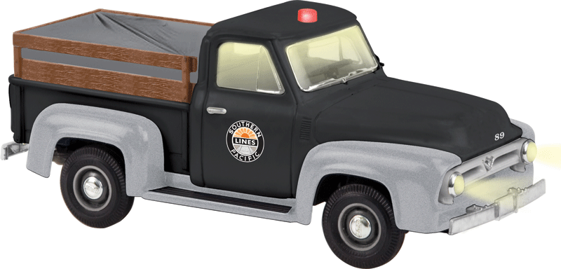 1955 MOW Pickup Truck w/Railroad Wheels - 3-Rail w/Command Control -- Southern Pacific #89 (black, silver)