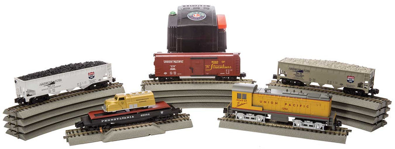 Union Pacific Mixed Freight Set - 2-Rail AC - American Flyer -- Baldwin, 4 Cars, Track & Pack