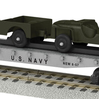 Flatcar w/2 Jeeps Load - Ready to Run - American Flyer(R) -- U.S. Navy #49624 (gray)