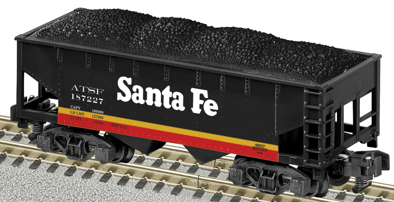 2-Bay Offset-Side Hopper w/Load - Ready to Run - American Flyer(R) -- Santa Fe #187227 (Midnight Chief, black, red, yellow, white)-1