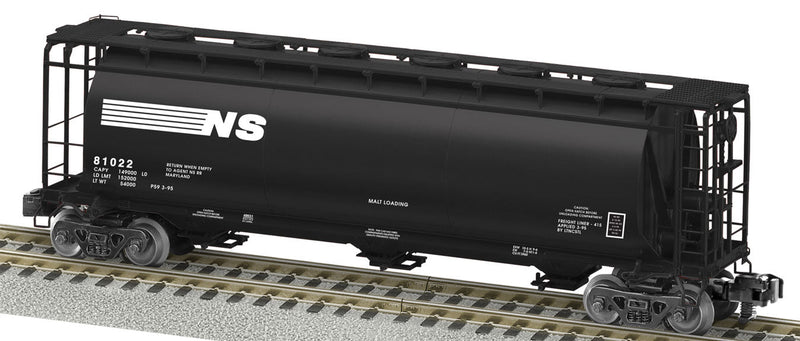 Scale 3-Bay Cylindrical Covered Hopper - Ready to Run - American Flyer(R) -- Norfolk Southern #81022 (black, white)