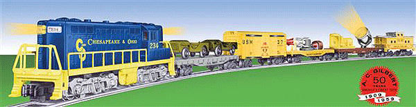 American Flyer(R) #20525 1959 Defender Train Set - Ready to-Run -- Chesapeake & Ohio GP7, 4 Cars, Caboose, No Track, No Power Pack