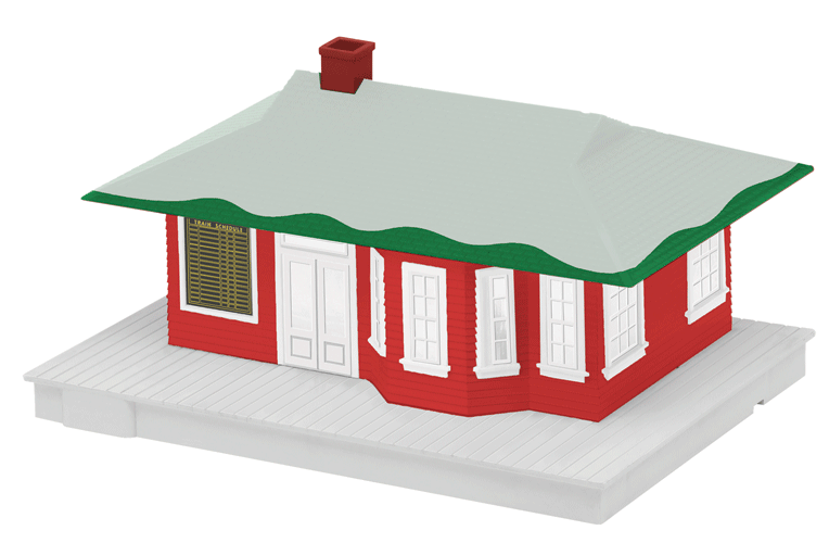 Winter Train Station -- Red, Green, Snow on Roof - Kit - 10 x 7-1/4 x 4-3/4"  25.4 x 18.4 x 12.1cm-1