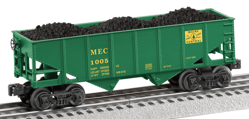 2-Bay Hopper w/Load - 3-Rail - Ready to Run -- Maine Central #1005 (green, yellow)-1
