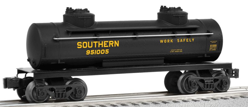 2-Dome Tank Car - 3-Rail - Ready to Run -- Southern Railway #951005 (black, gold)-1