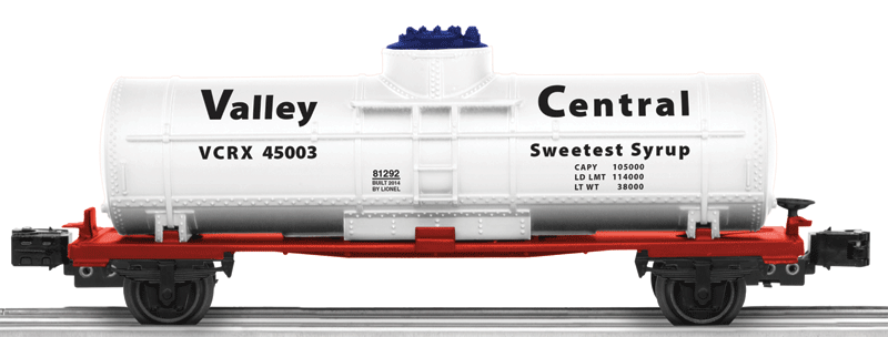 2-Axle Single-Dome Tank Car - 3-Rail - Ready to Run - Lionel Junction -- Valley Central #45003 (white, red, black)-1