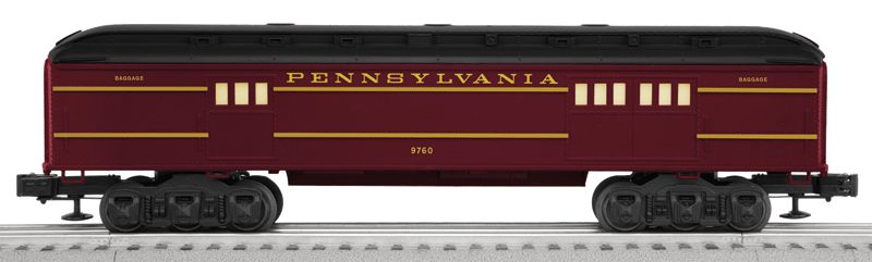 Heavyweight Baggage Car - 3-Rail - Ready to Run -- Pennsylvania Railroad (Broadway Limited, Tuscan, black, yellow)-1