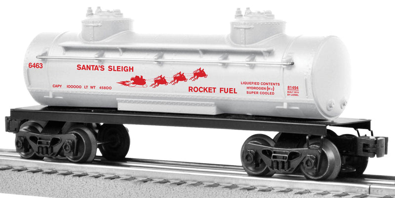 2-Dome Tank Car - 3-Rail - Ready-to-Run -- Santa's Sleigh Rocket Fuel (white, red)