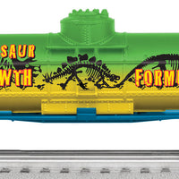 2-Axle Single-Dome Tank Car - 3-Rail - Ready to Run - Lionel Junction -- Dinosaur #81680 (green, yellow, black, blue)
