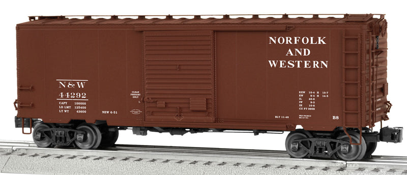 40' PS-1 Boxcar - 3-Rail - Ready to Run -- Norfolk & Western #44292 (1950s Boxcar Red, Spelled Out Name)
