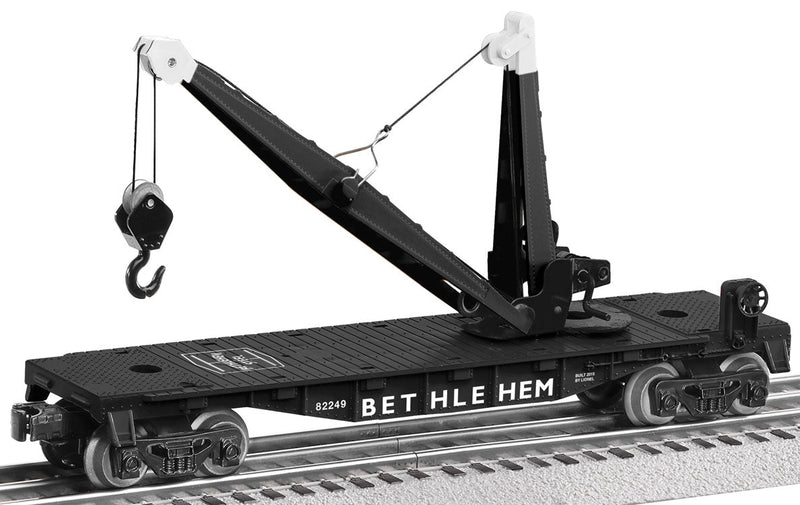 Derrick Car w/Movable Crane Boom - 3-Rail - Ready to Run -- Bethlehem Steel #82249 (black, white)