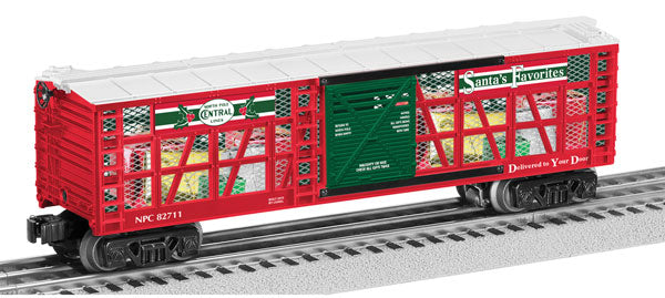 Transparent Boxcar w/Christmas Gift Load - 3-Rail - Ready to Run -- North Pole Central #82711 Santa's Favorites (red, green, white)