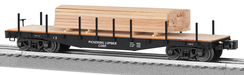 40' Flatcar w/Lumber Load - 3-Rail Ready to Run -- Pickering Lumber