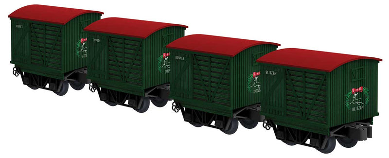 Logging Disconnect Truck Reindeer Stock Car 4-Pack - 3-Rail Ready to Run -- Christmas #2 (green, red)